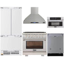 Kucht 5-Piece Appliance Package - 36-Inch Gas Range, 36-Inch Panel Ready Refrigerator, Wall Mount Hood, Panel Ready Dishwasher, & Microwave Oven