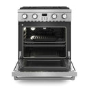 Thor Kitchen 5-Piece Appliance Package - 30-Inch Gas Range, Wall Mount Range Hood, Refrigerator with Water Dispenser, Dishwasher, and Microwave in Stainless Steel