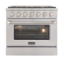 Kucht 5-Piece Appliance Package - 36" Gas Range, 36" Panel Ready Refrigerator, Wall Mount Hood, Panel Ready Dishwasher, & Microwave Oven