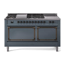 ILVE Nostalgie II Noblesse 60" Dual Fuel Freestanding Range with 7 Sealed Burners + Griddle + French Top with Solid Door - UN60FSQNMP