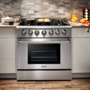 Thor Kitchen 4-Piece Pro Appliance Package - 36-Inch Dual Fuel Range, Refrigerator with Water Dispenser, Dishwasher, & Microwave Drawer in Stainless Steel