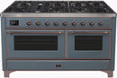 ILVE 60 Inch Majestic II Series Dual Fuel Natural Gas Range with 9 Sealed Burners and Griddle with 5.8 cu. ft. Total Oven Capacity TFT Oven Control Display (UM15FDNS3)