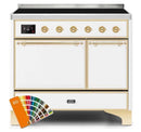 ILVE 40 Inch Majestic II Series Induction Range with 6 Elements Dual Ovens TFT Control Display Solid Oven Door (UMDI10QNS3)