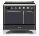 ILVE 40 Inch Majestic II Series Induction Range with 6 Elements Dual Ovens TFT Control Display Solid Oven Door (UMDI10QNS3)