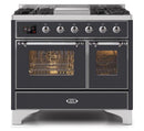 ILVE 40 Inch Majestic II Series Natural Gas/ Propane Gas Burner and Electric Oven with 6 Sealed Burners (UMD10FDNS3) - Matte Graphite with Chrome Trim