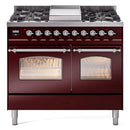 ILVE 40" Nostalgie II Series Freestanding Double Oven Dual Fuel Range with 6 Sealed Burners and Griddle