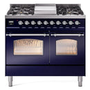 ILVE 40" Nostalgie II Series Freestanding Double Oven Dual Fuel Range with 6 Sealed Burners and Griddle