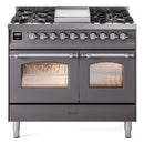 ILVE 40" Nostalgie II Series Freestanding Double Oven Dual Fuel Range with 6 Sealed Burners and Griddle