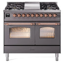 ILVE 40" Nostalgie II Series Freestanding Double Oven Dual Fuel Range with 6 Sealed Burners and Griddle