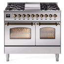 ILVE 40" Nostalgie II Series Freestanding Double Oven Dual Fuel Range with 6 Sealed Burners and Griddle