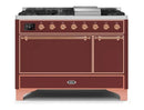 ILVE 48 Inch Majestic II Series Freestanding Dual Fuel Liquid Propane Range with 8 Sealed Brass Non Stick Coated Burners and Griddle (UM12FDQNS3)