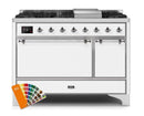 ILVE 48 Inch Majestic II Series Freestanding Dual Fuel Liquid Propane Range with 8 Sealed Brass Non Stick Coated Burners and Griddle (UM12FDQNS3)