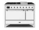 ILVE 48 Inch Majestic II Series Freestanding Dual Fuel Liquid Propane Range with 8 Sealed Brass Non Stick Coated Burners and Griddle (UM12FDQNS3)