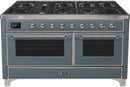 ILVE 60 Inch Majestic II Series Dual Fuel Natural Gas Range with 9 Sealed Burners and Griddle with 5.8 cu. ft. Total Oven Capacity TFT Oven Control Display (UM15FDNS3)