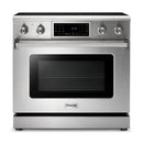 Thor Kitchen 4-Piece Appliance Package - 36-Inch Electric Range with Tilt Panel, French Door Refrigerator, Pro-Style Wall Mount Hood, and Dishwasher in Stainless Steel