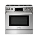 Thor Kitchen 5-Piece Appliance Package - 36-Inch Gas Range with Tilt Panel, French Door Refrigerator, Pro-Style Wall Mount Hood, Dishwasher, and Wine Cooler in Stainless Steel