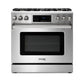 Thor Kitchen 5-Piece Appliance Package - 36-Inch Gas Range with Tilt Panel, Refrigerator with Water Dispenser, Pro-Style Wall Mount Hood, Dishwasher, & Microwave Drawer in Stainless Steel