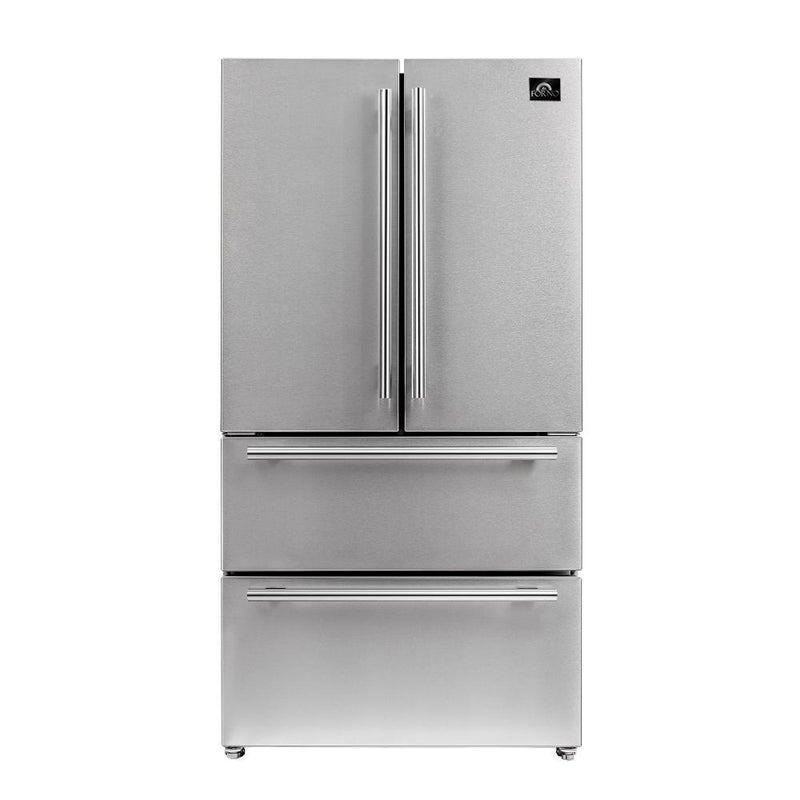 Forno 4-Piece Pro Appliance Package - 30-Inch Dual Fuel Range, Refrigerator, Microwave Oven, & 3-Rack Dishwasher in Stainless Steel