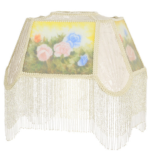 Meyda 14"L Reverse Painted Roses Fabric with Fringe Shade '10109