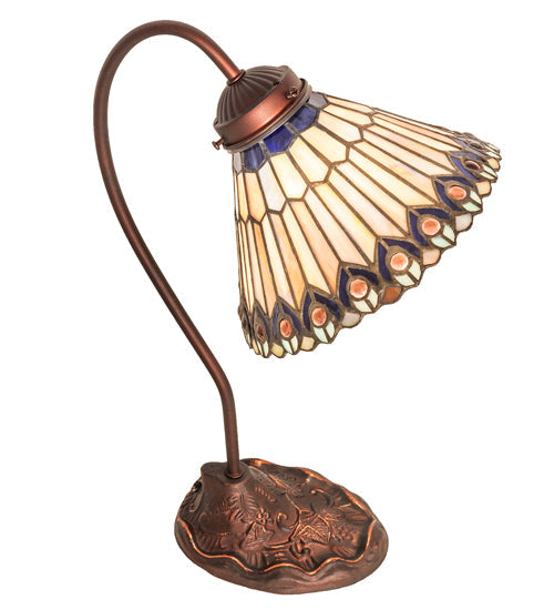 Meyda 18" High Tiffany Jeweled Peacock Desk Lamp- 106055