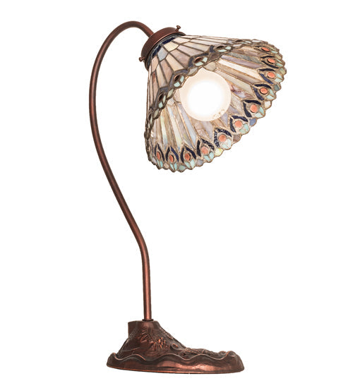 Meyda 18" High Tiffany Jeweled Peacock Desk Lamp- 106055