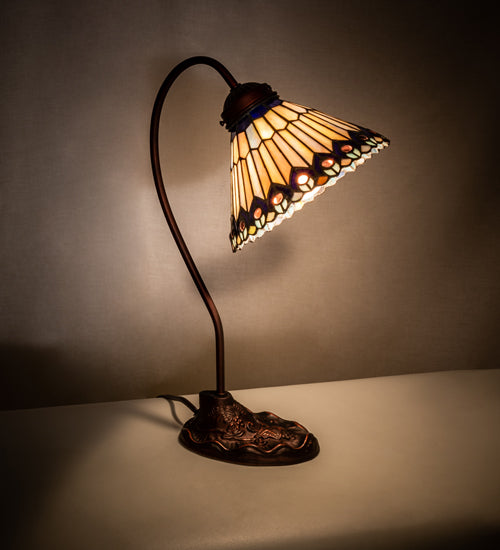 Meyda 18" High Tiffany Jeweled Peacock Desk Lamp- 106055