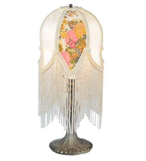 Meyda 15"H Fabric & Fringe Victorian Tulip Accent Lamp '109198