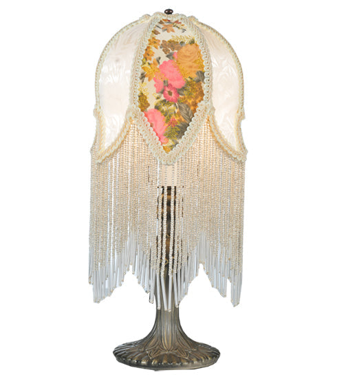 Meyda 15"H Fabric & Fringe Victorian Tulip Accent Lamp '109198