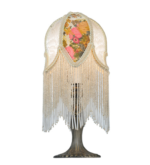 Meyda 15"H Fabric & Fringe Victorian Tulip Accent Lamp '109198