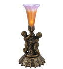 Meyda 12" High Amber/Purple Tiffany Pond Lily Twin Cherub Mini Lamp '11500