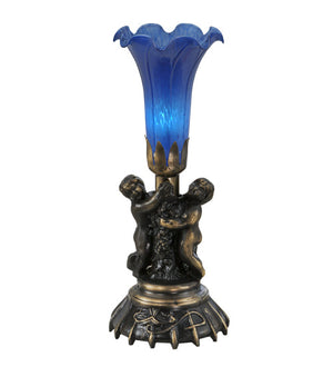 Meyda 12" High Blue Pond Lily Twin Cherub Mini Lamp 11533
