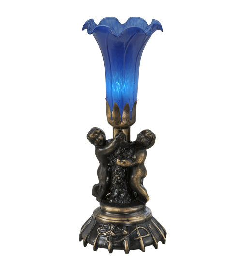Meyda 12" High Blue Pond Lily Twin Cherub Mini Lamp 11533