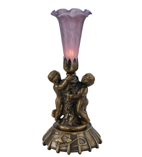 Meyda 12" High Lavender Tiffany Pond Lily Twin Cherub Mini Lamp 11642