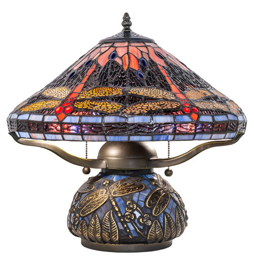 Meyda 16" High Tiffany Hanginghead Dragonfly Cone Table Lamp - 118749