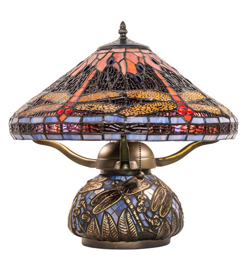 Meyda 16" High Tiffany Hanginghead Dragonfly Cone Table Lamp - 118749