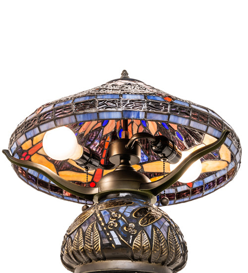 Meyda 16" High Tiffany Hanginghead Dragonfly Cone Table Lamp - 118749