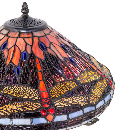 Meyda 16" High Tiffany Hanginghead Dragonfly Cone Table Lamp - 118749