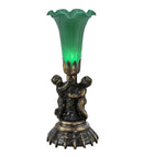 Meyda 12" High Green Tiffany Pond Lily Twin Cherub Mini Lamp 12002