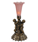 Meyda 12" High Pink Pond Lily Twin Cherub Mini Lamp 12522