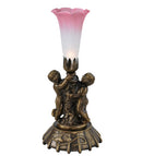 Meyda 12" High Pink/White Pond Lily Twin Cherub Mini Lamp 12608