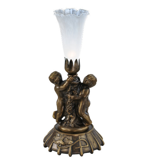 Meyda 12" High White Pond Lily Twin Cherub Mini Lamp 12989