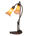 Meyda 16" High Amber/Purple Pond Lily 2 LT Table Lamp '13008