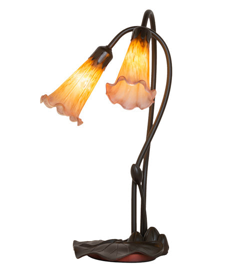 Meyda 16" High Amber/Purple Pond Lily 2 LT Table Lamp '13008