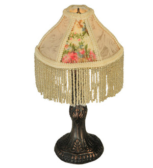 Meyda 10"H Fabric & Fringe Roses Mini Lamp '131721