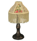 Meyda 10"H Fabric & Fringe Roses Mini Lamp '131721