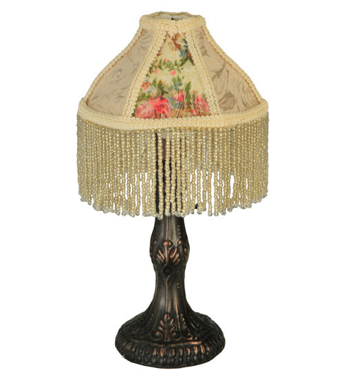 Meyda 10"H Fabric & Fringe Roses Mini Lamp '131721