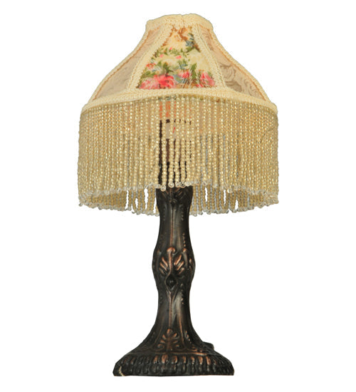 Meyda 10"H Fabric & Fringe Roses Mini Lamp '131721