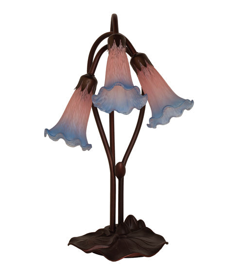 Meyda 16" High Pink/Blue Tiffany Pond Lily 3 LT Accent Lamp '14670