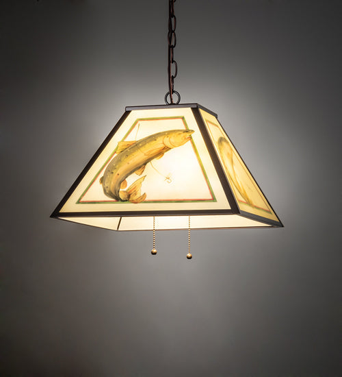 Meyda 16" Square Reverse Painted Trout Pendant '155274