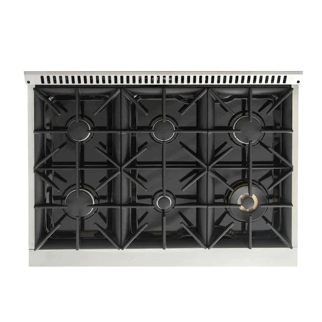 Kucht Signature 36" Gas Range with Convection Oven in White with White Knobs & Gold Handle KNG361-W-GOLD